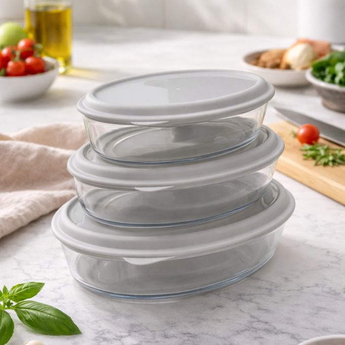 Continental Homeware Round Glass Casserole Set with Lids – 3 Piece Borosilicate Bakeware (1.5L, 2L, 3L) Oven & Microwave Safe