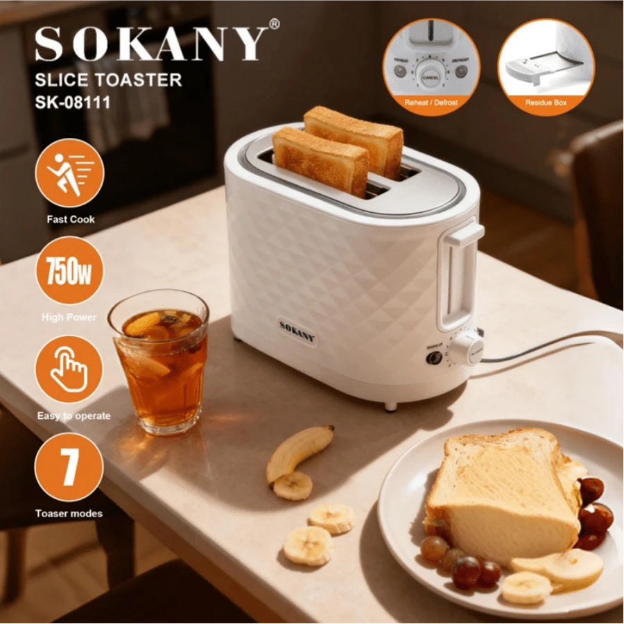 Sokany SK-08111 2-Slice Electric Pop-Up Toaster – 750W