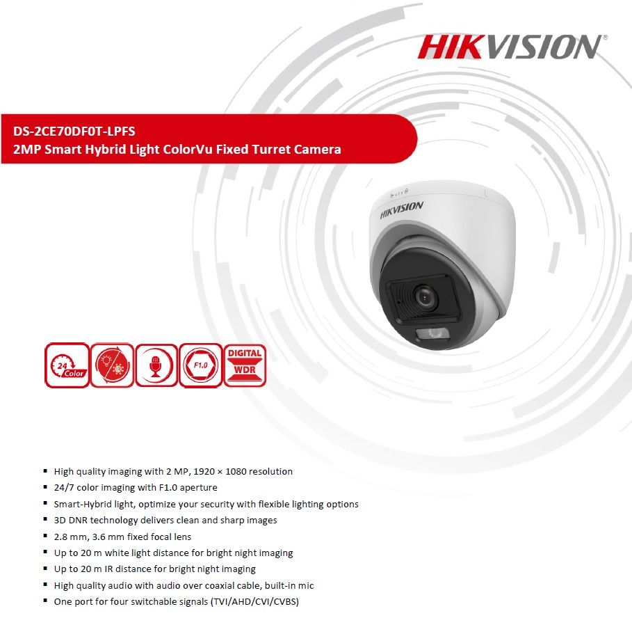 Hikvision 2MP ColorVu HD Dome Camera – 24/7 Colour