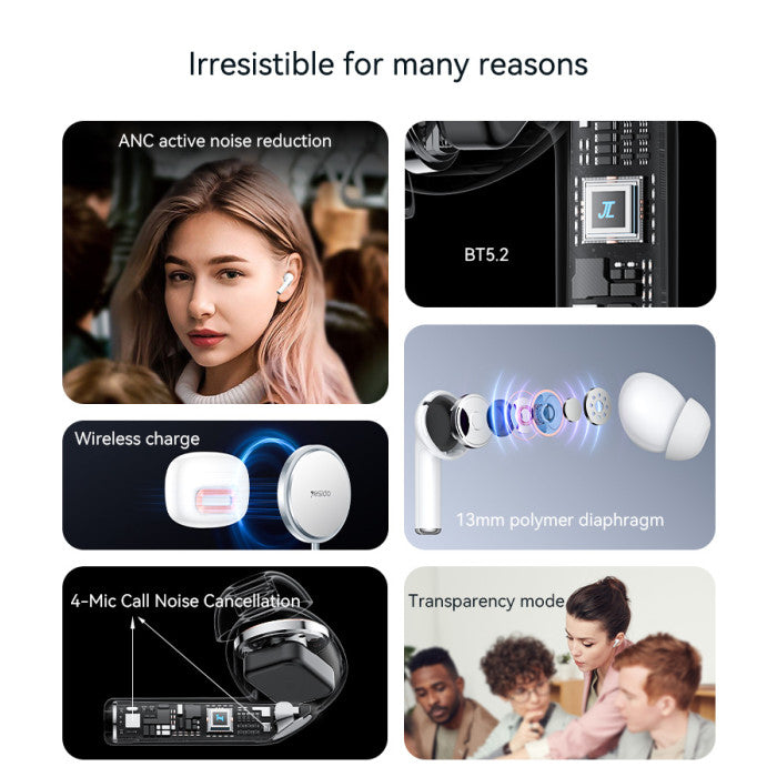 Yesido TWS24 Bluetooth 5.2 ANC & ENC True Wireless Earbuds | Wireless Charging | Noise Cancelling