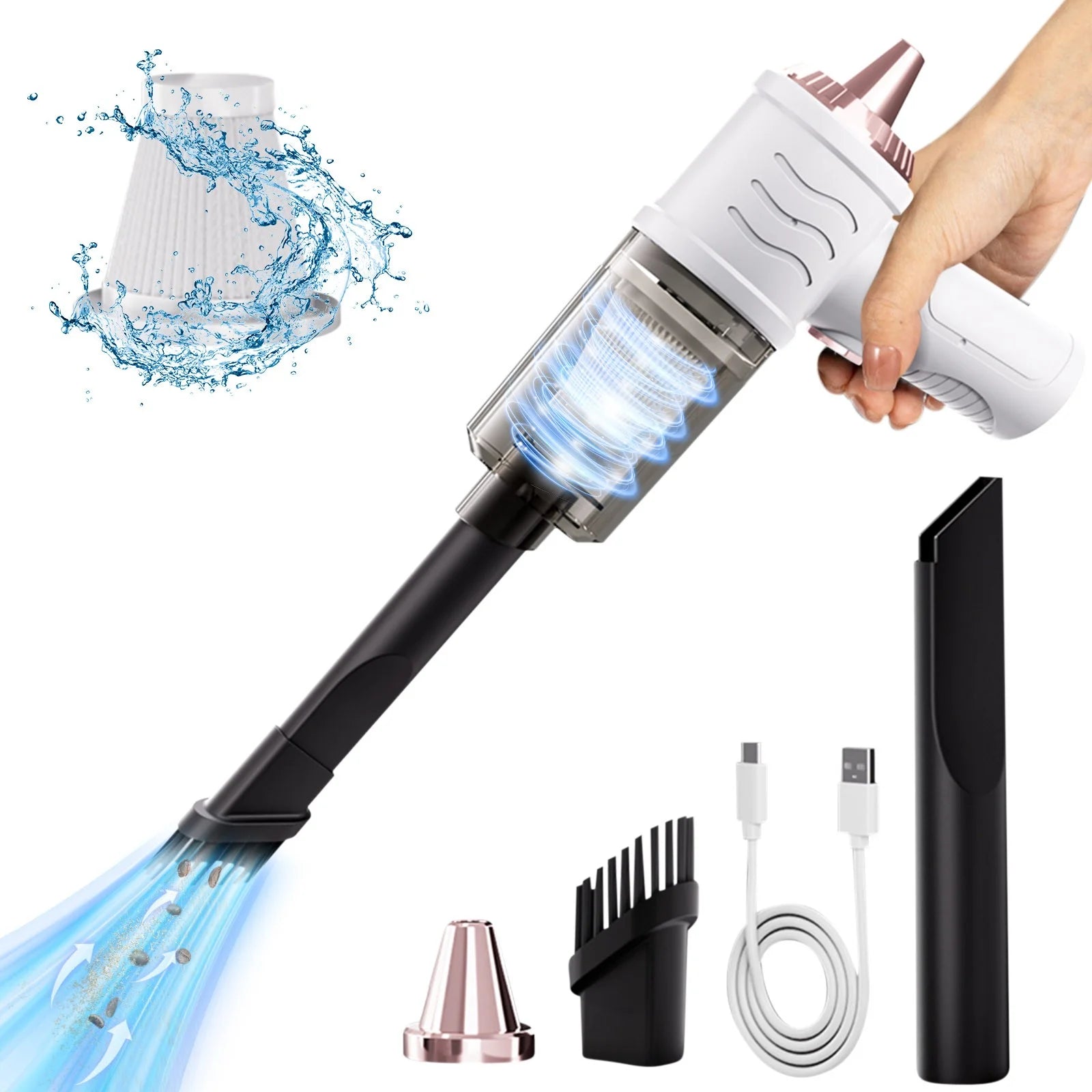 Cordless Handheld Mini Vacuum Cleaner (XM20S) | Rechargeable Car & Home Cleaning Vacuum with Attachments