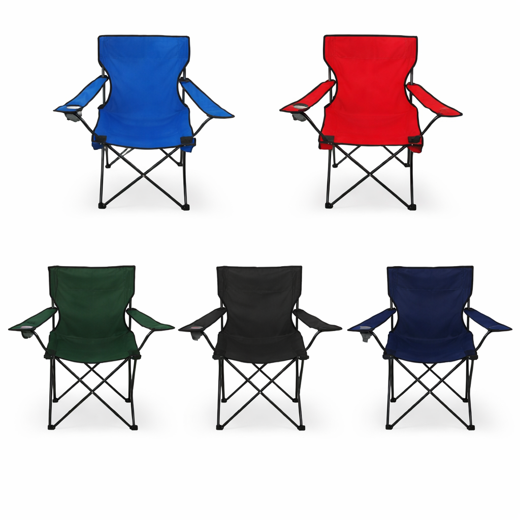 Portable Folding Camping Chair (Random Colour) with Cup Holder & Carry Bag