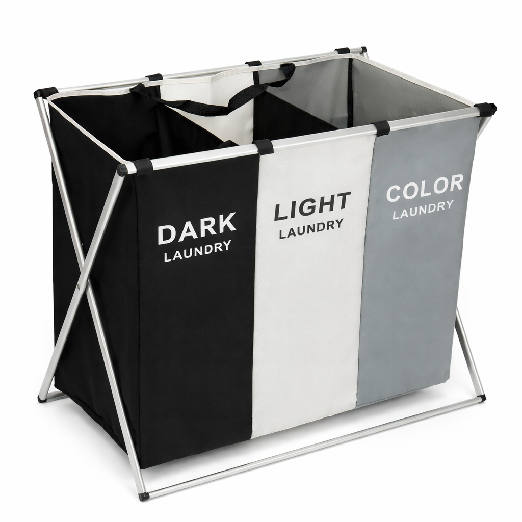 3 Section Collapsible Laundry Basket Sorter with Foldable Frame