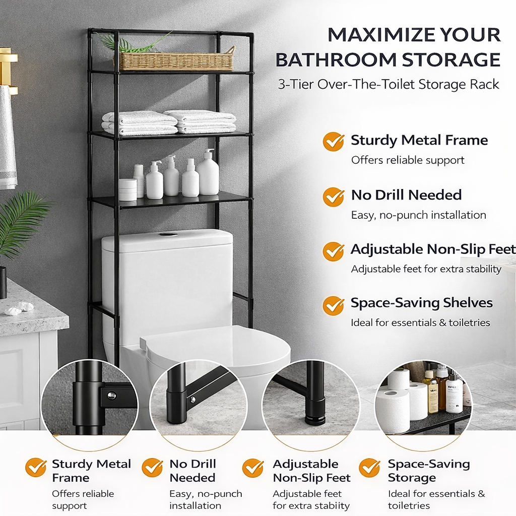 3 Tier Over The Toilet Storage Rack Stainless Steel Bathroom Shelf