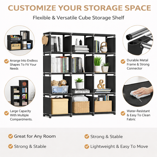 12 Cube Modular Storage Organizer Shelf Multi Purpose Storage Unit