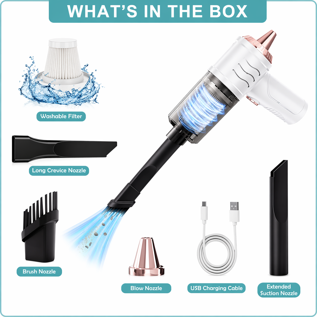 Cordless Handheld Mini Vacuum Cleaner (XM20S) | Rechargeable Car & Home Cleaning Vacuum with Attachments