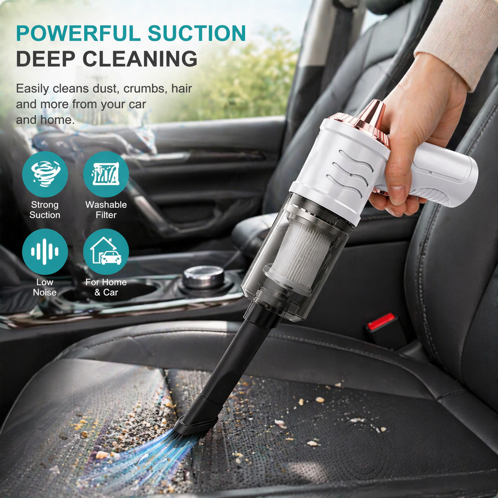 Cordless Handheld Mini Vacuum Cleaner (XM20S) | Rechargeable Car & Home Cleaning Vacuum with Attachments