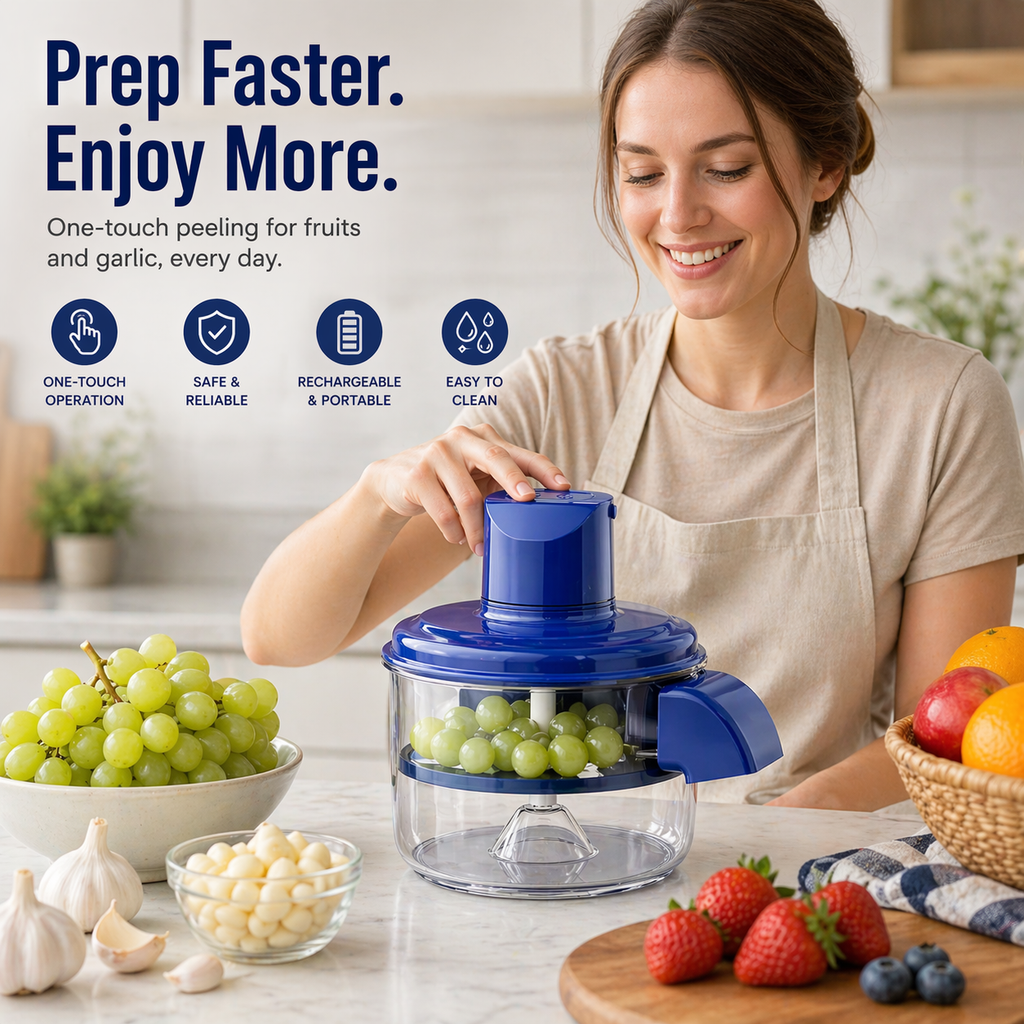 Electric Fruit Peeler & Garlic Chopper – Automatic Rechargeable Kitchen Tool with Stainless Steel Blades