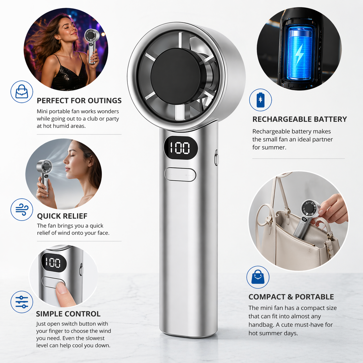 Mini Portable Handheld Fan – Rechargeable Compact Cooling Fan with Adjustable Speed