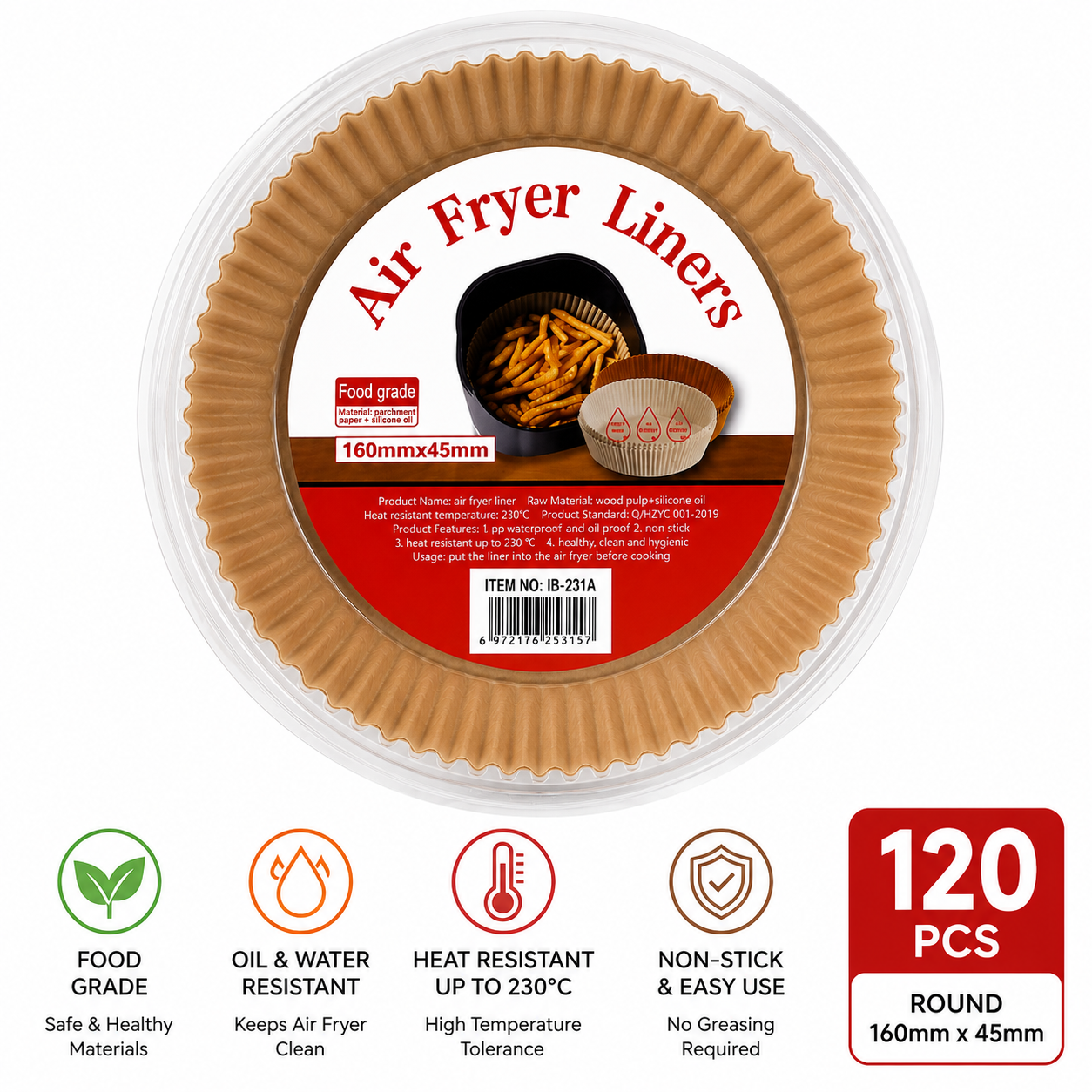 120PCS Air Fryer Liners – 160mm Round Non-Stick Parchment Paper
