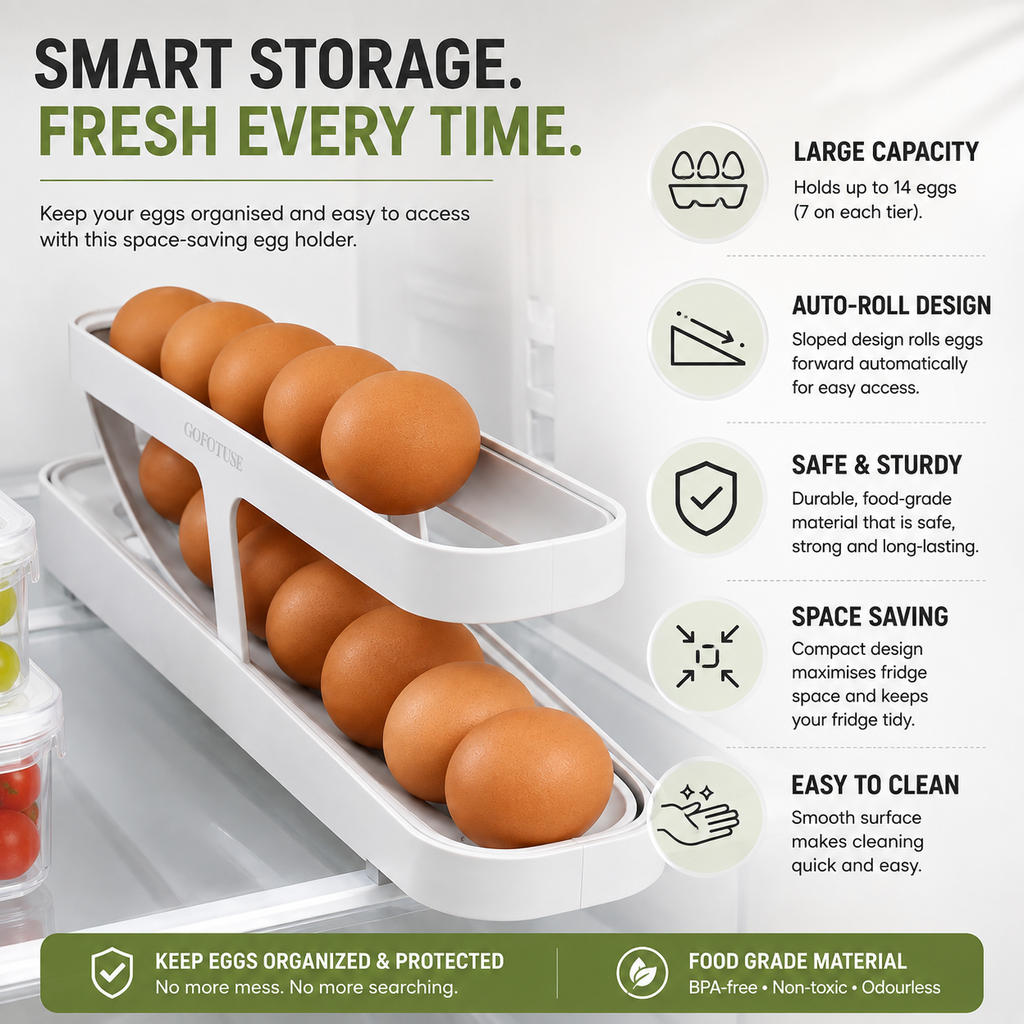 2-Tier Egg Storage Rack – Automatic Rolling Egg Holder