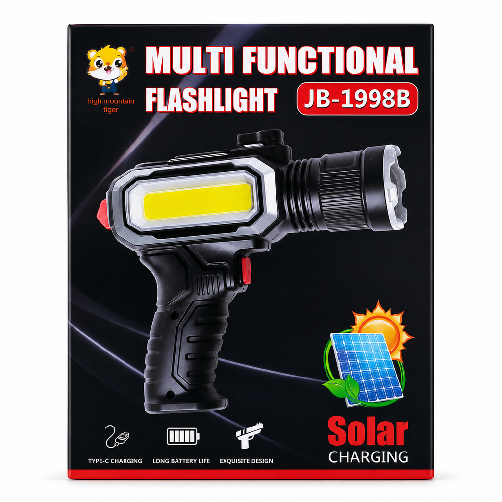 JB-1998B Multifunctional Flashlight – Solar & Type-C Rechargeable LED Torch