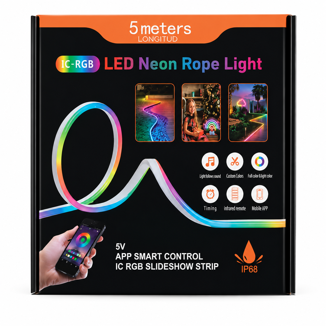 5M IC-RGB LED Neon Rope Light – App & Remote Controlled RGB Strip