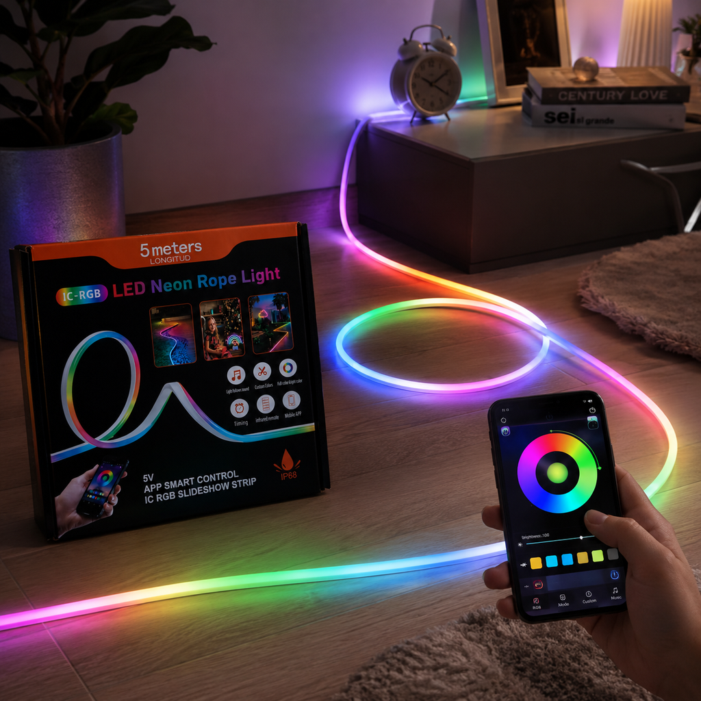 5M IC-RGB LED Neon Rope Light – App & Remote Controlled RGB Strip