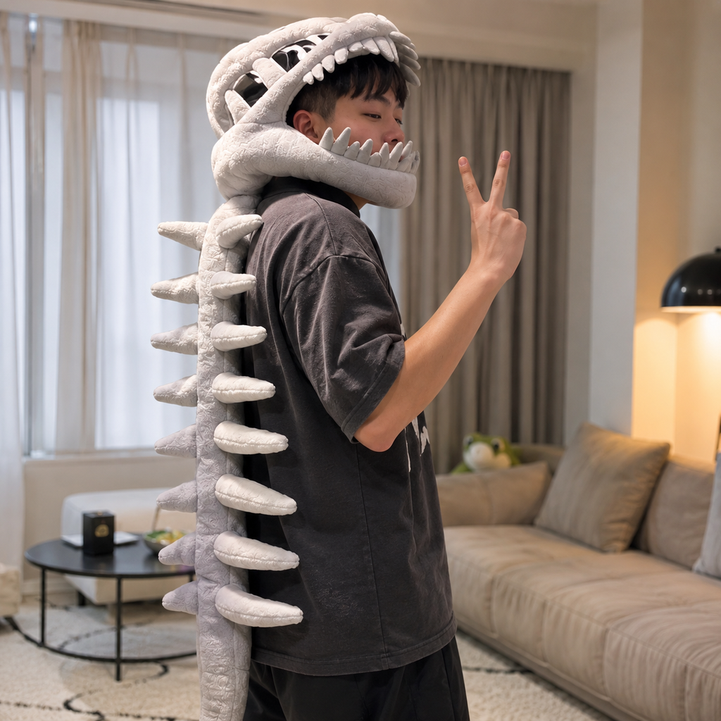 Dinosaur Skeleton Costume Hood & Back Plush Accessory