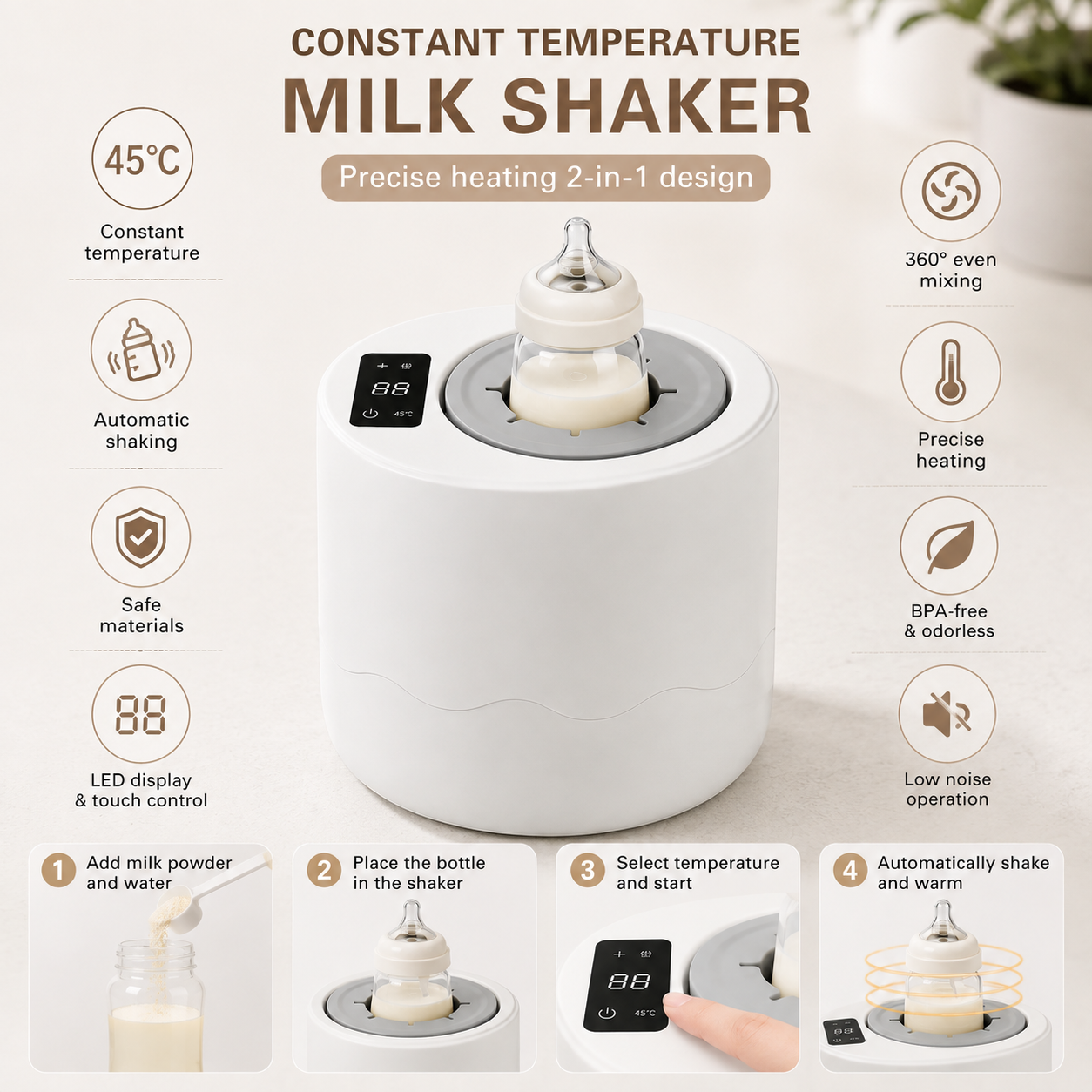 2-in-1 Baby Milk Shaker & Bottle Warmer – Constant Temperature