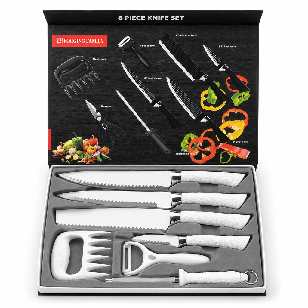 8-Piece Kitchen Knife Set – Knives, Scissors, Peeler & Sharpening Rod
