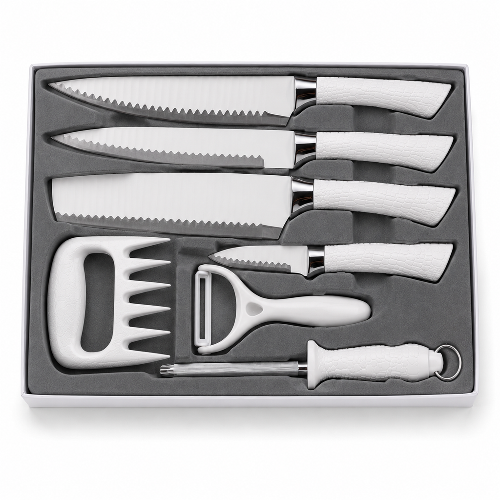 8-Piece Kitchen Knife Set – Knives, Scissors, Peeler & Sharpening Rod