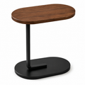 Modern C-Shaped Side Table – Oval Wooden Top & Black Metal Base