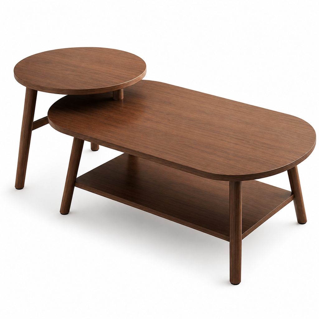 Modern 2-Tier Wooden Coffee Table with Storage Shelf