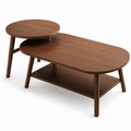 Modern 2-Tier Wooden Coffee Table with Storage Shelf