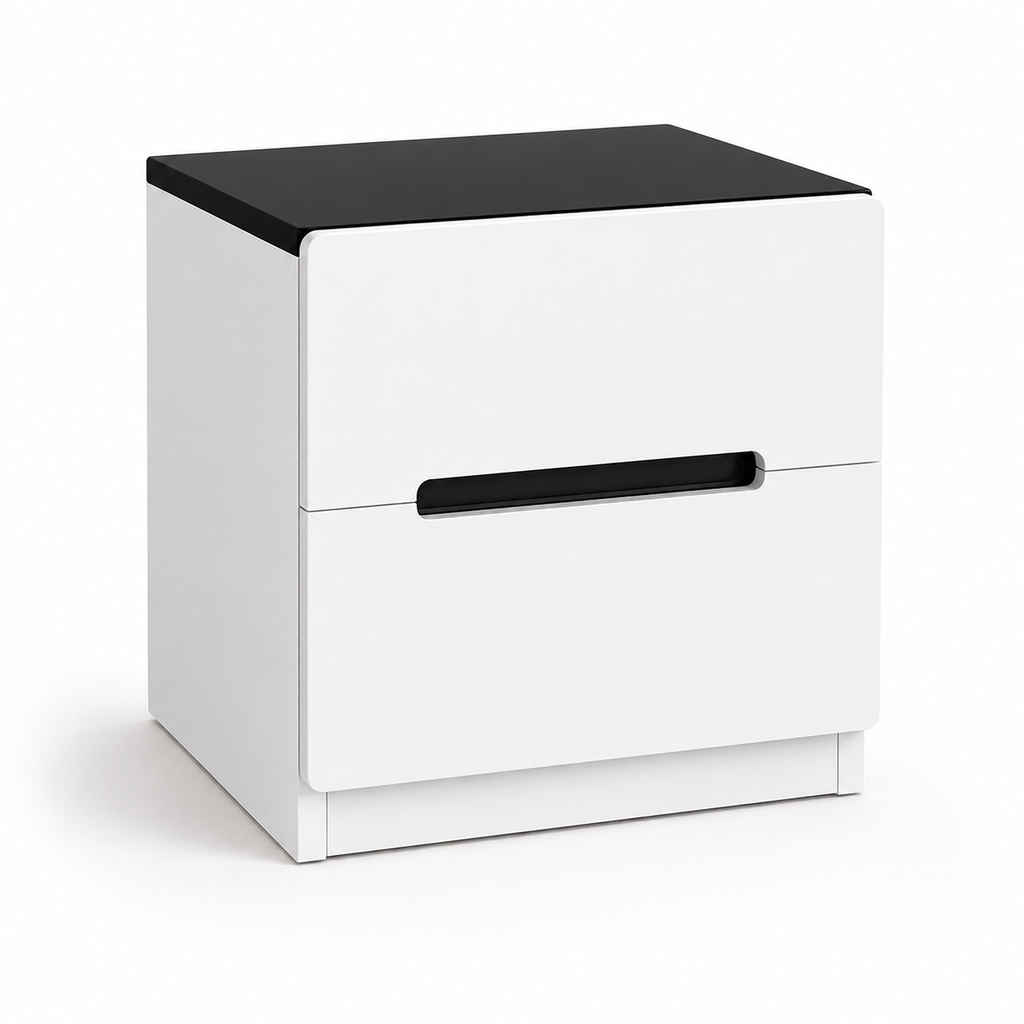 Modern 2 Drawer Bedside Table – White & Black