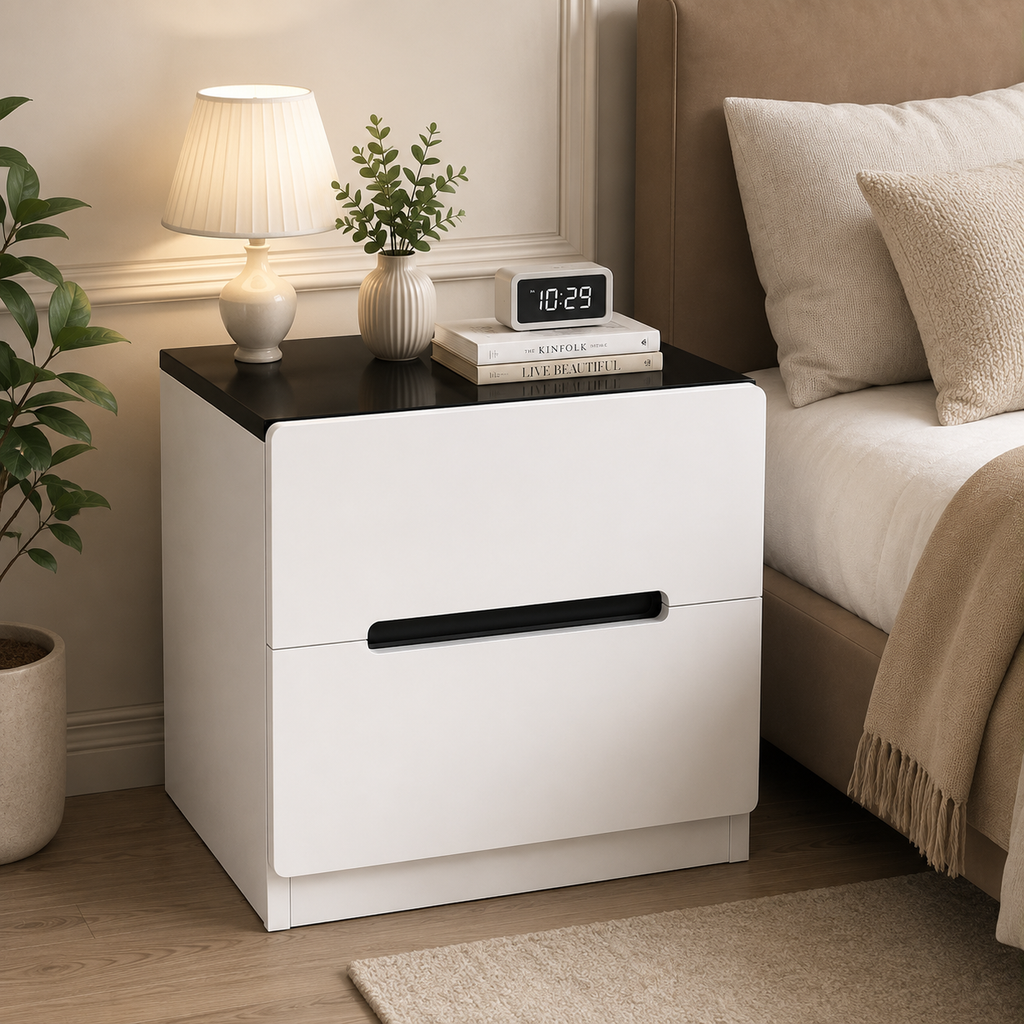 Modern 2 Drawer Bedside Table – White & Black