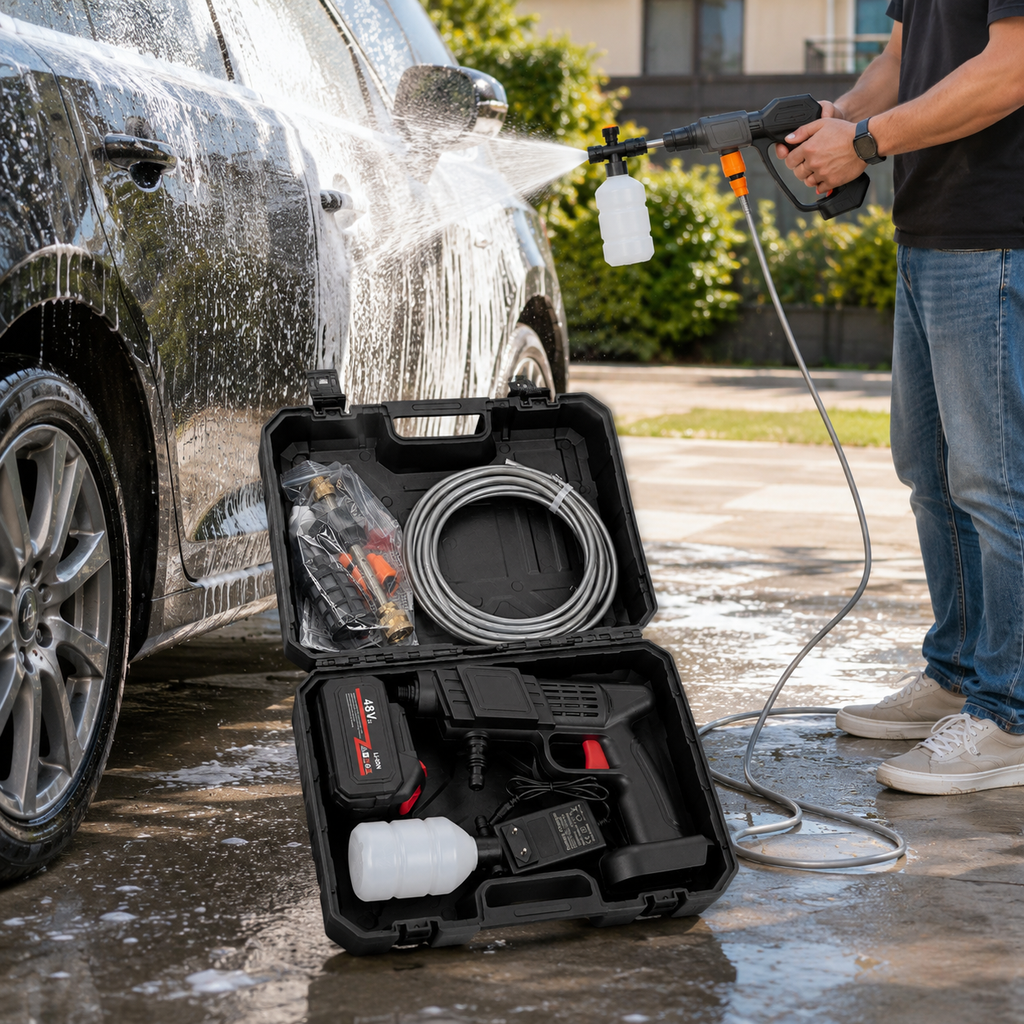 48V Cordless Portable Pressure Washer Kit with Battery & Accessories
