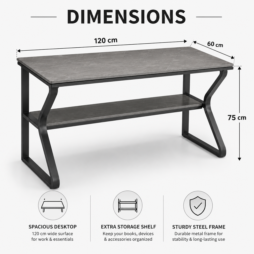 120cm Modern Computer Desk / Study Table with Storage Shelf