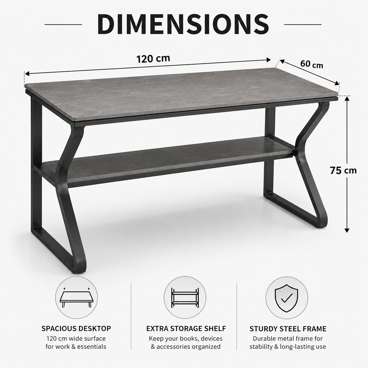 120cm Modern Computer Desk / Study Table with Storage Shelf