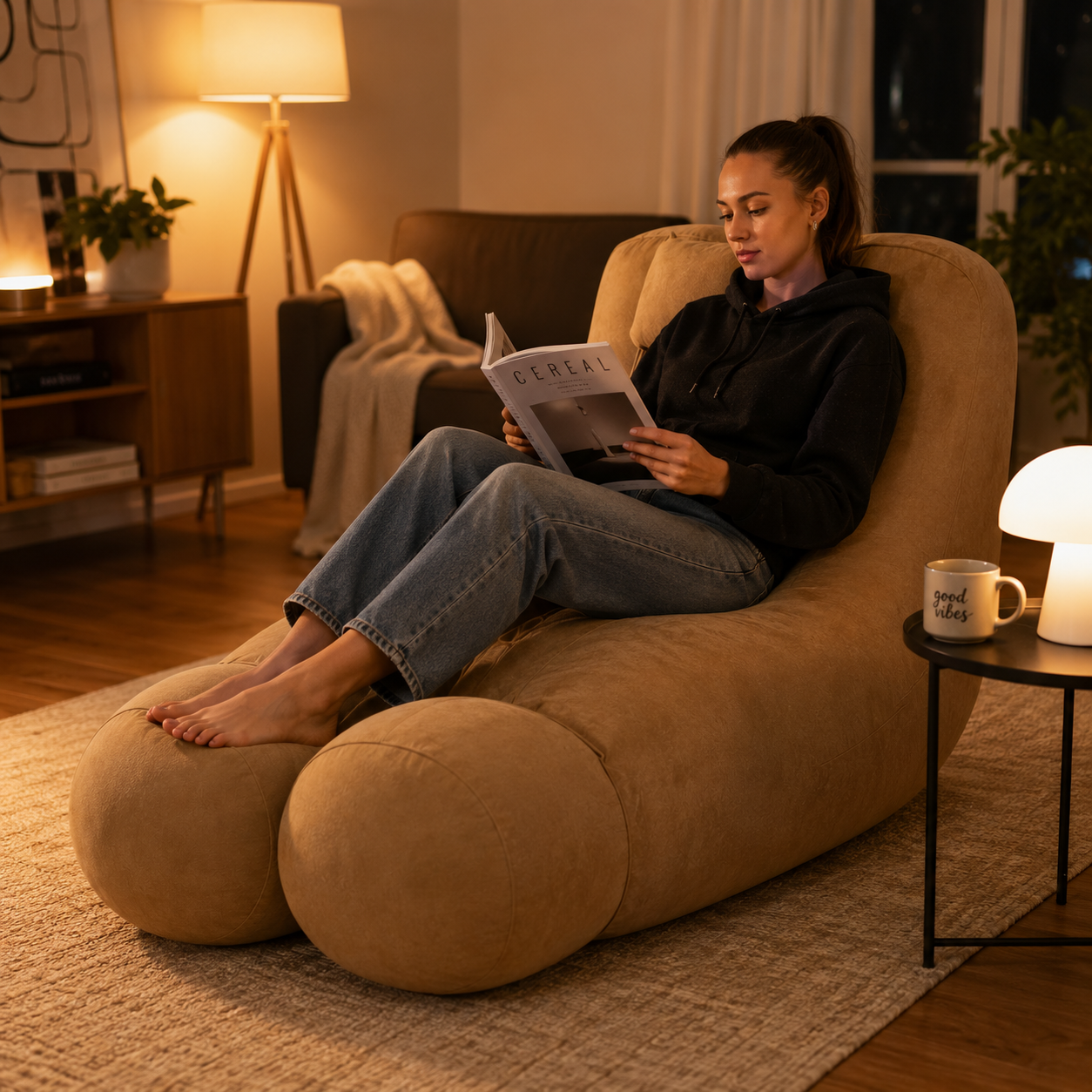Inflatable Lounge Chair with Back Support – Soft Suede Single Seat