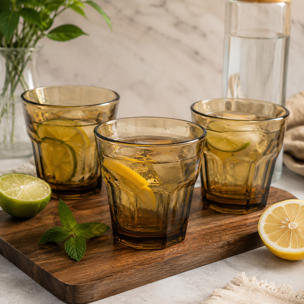 Amber Glass Mug Set of 3 | 200ml Drinking Glasses
