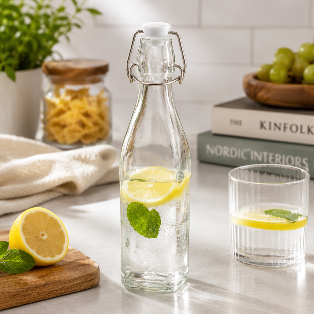 750ml Glass Bottle with Airtight Swing Top Lid – Reusable Beverage Storage Bottle