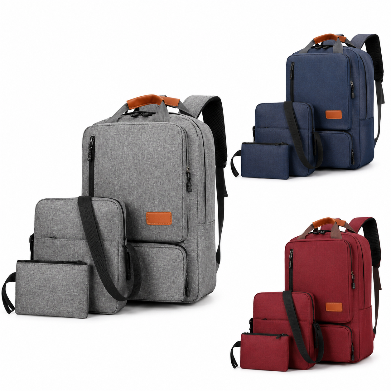 3-Piece Travel Backpack Set – Laptop Backpack, Crossbody Bag & Pouch