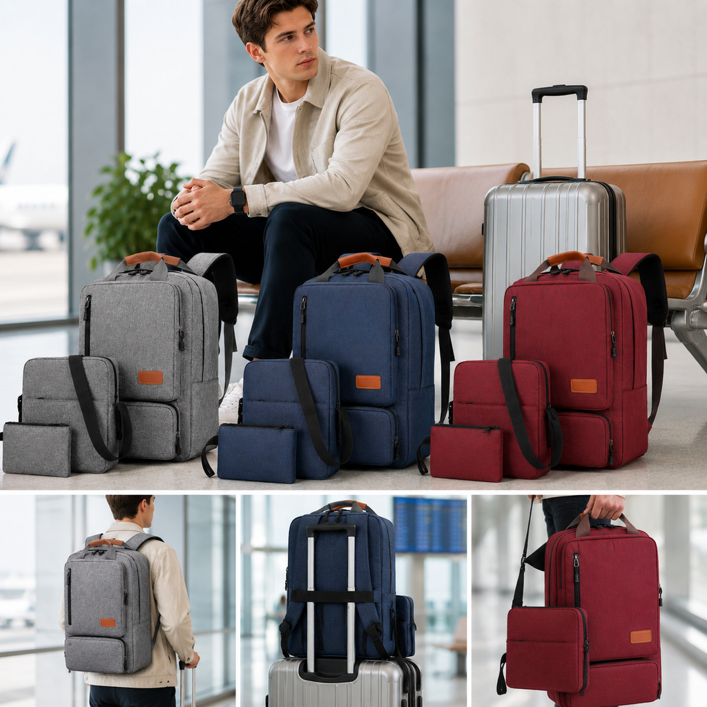3-Piece Travel Backpack Set – Laptop Backpack, Crossbody Bag & Pouch
