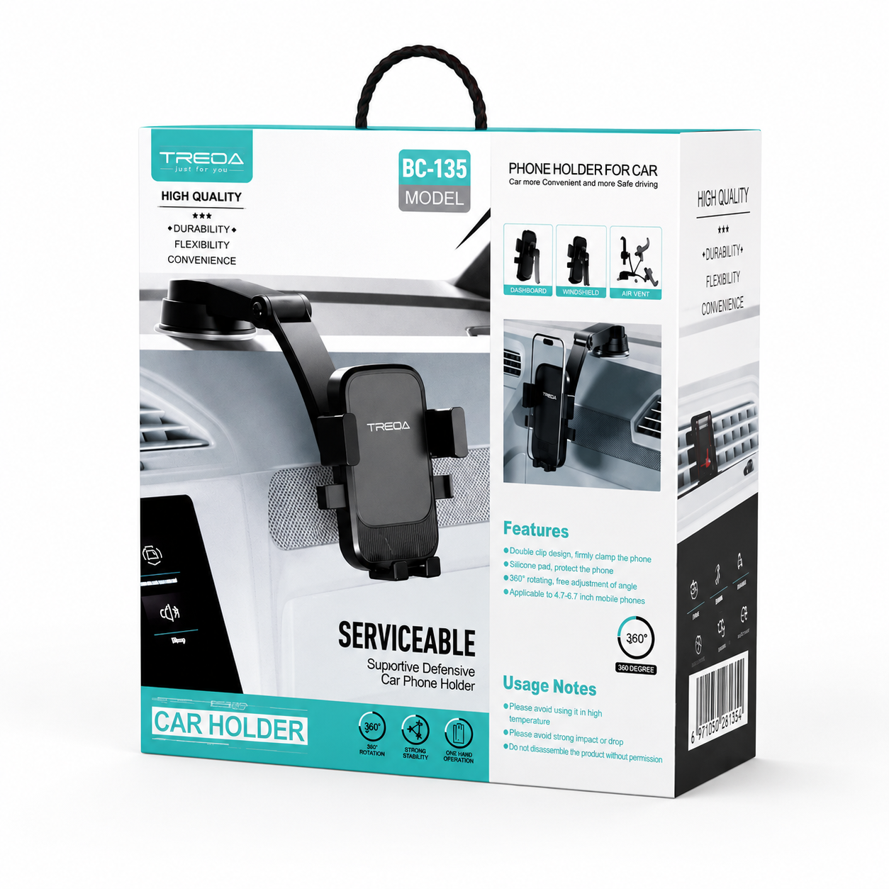 Treqa BC-T35 Adjustable Car Suction Mount Phone Holder | 360° Rotating Universal Car Mount