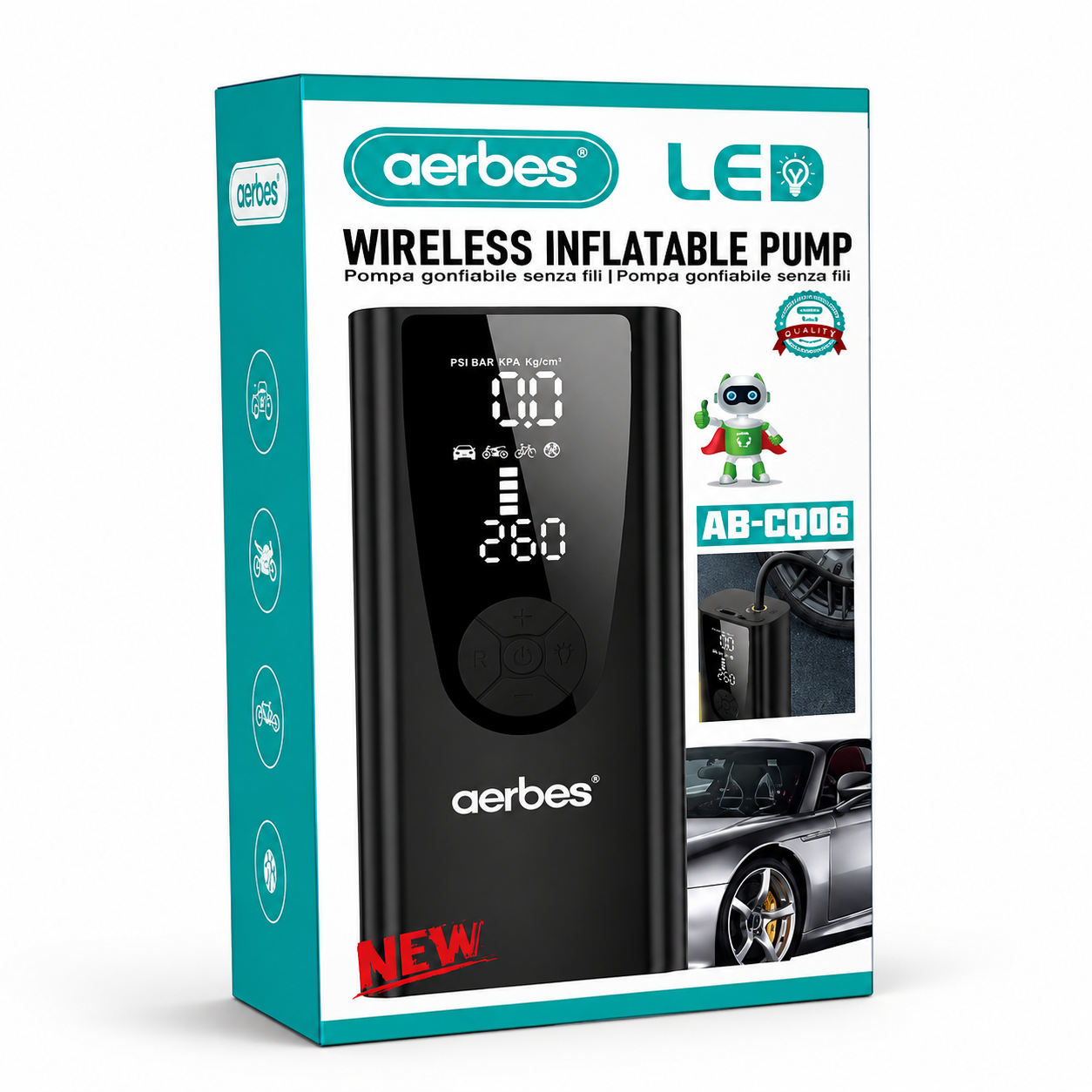 Aerbes AB-CQ06 8000mAh Wireless Tyre Inflator Pump | Portable Air Compressor With LCD Display