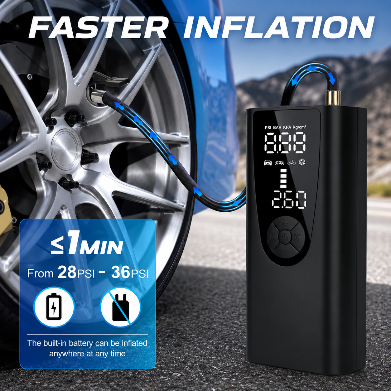 Aerbes AB-CQ06 8000mAh Wireless Tyre Inflator Pump | Portable Air Compressor With LCD Display