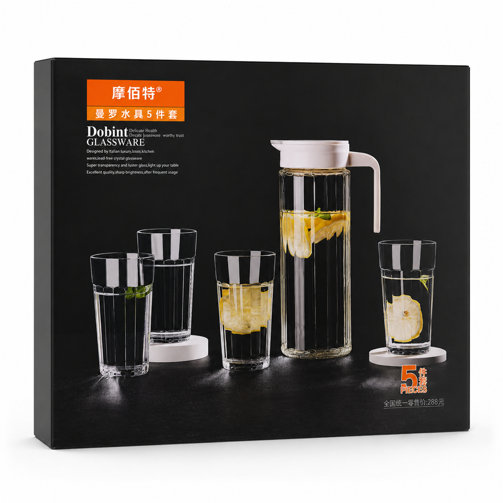 5-Piece Glass Water Jug & Drinking Glass Set