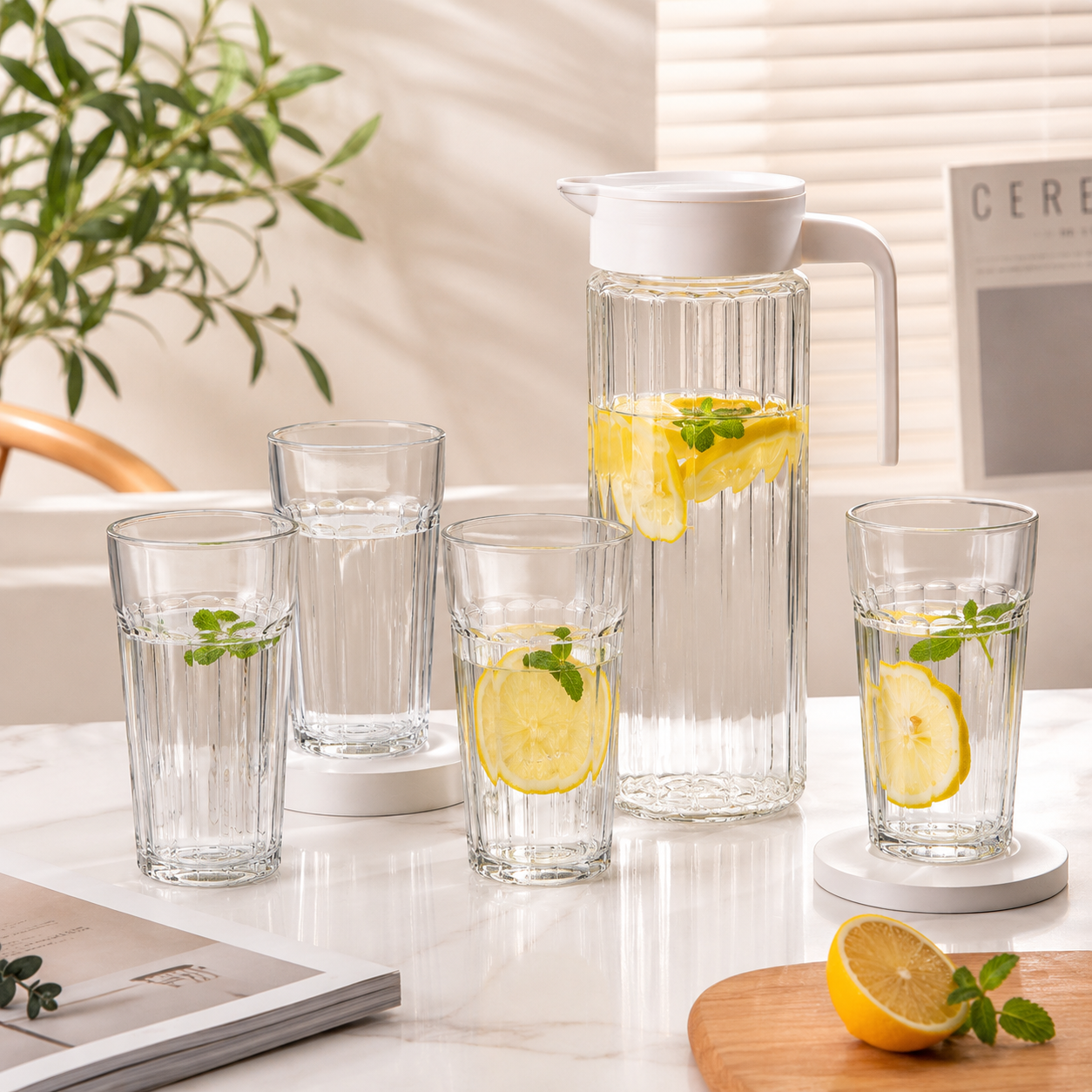 5-Piece Glass Water Jug & Drinking Glass Set