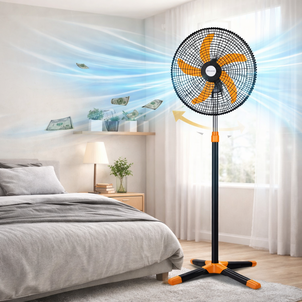 Rising 18" Household Stand Fan – 3 Speed Oscillating Cooling Fan with Adjustable Height (68W)