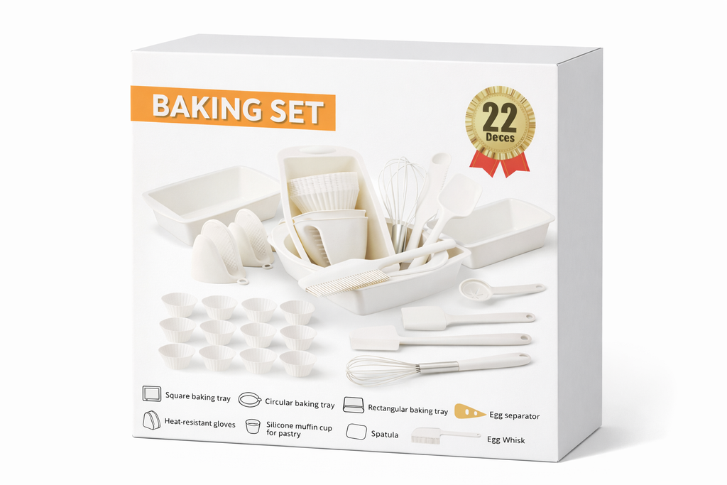 22-Piece Silicone Baking Set – Muffin Cups, Baking Trays, Spatulas, Whisk & Kitchen Tools Kit