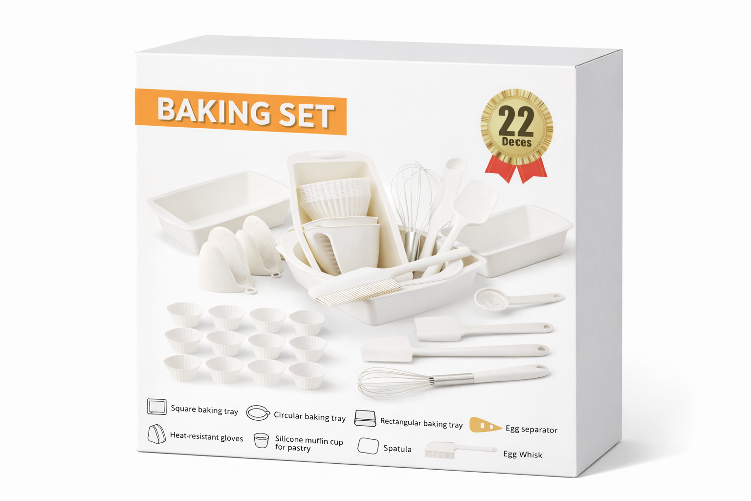 22-Piece Silicone Baking Set – Muffin Cups, Baking Trays, Spatulas, Whisk & Kitchen Tools Kit
