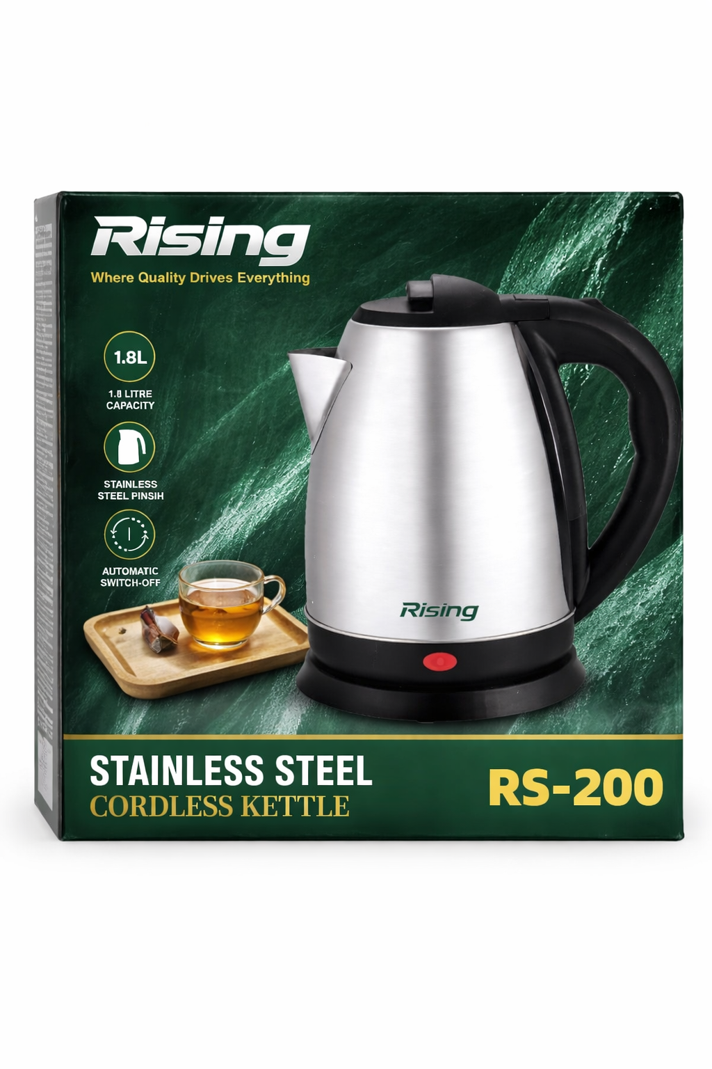 Rising RS-200 Stainless Steel Cordless Kettle – 1.8L Capacity