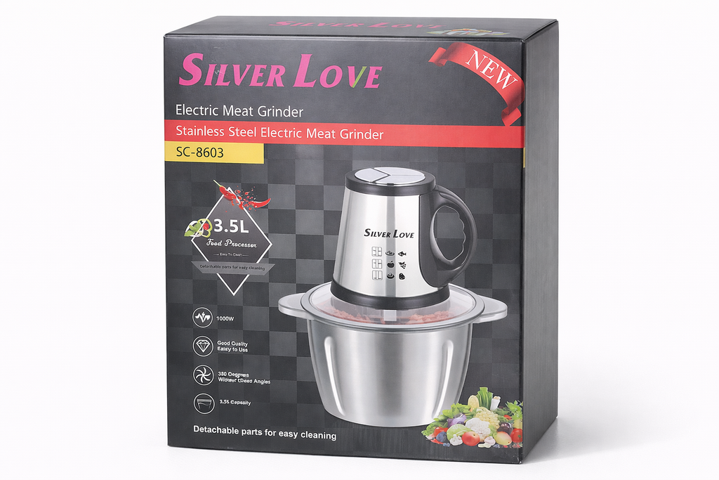 Silver Love Electric Meat Grinder SC-8602 – 2.0L Stainless Steel Food Processor, 800W