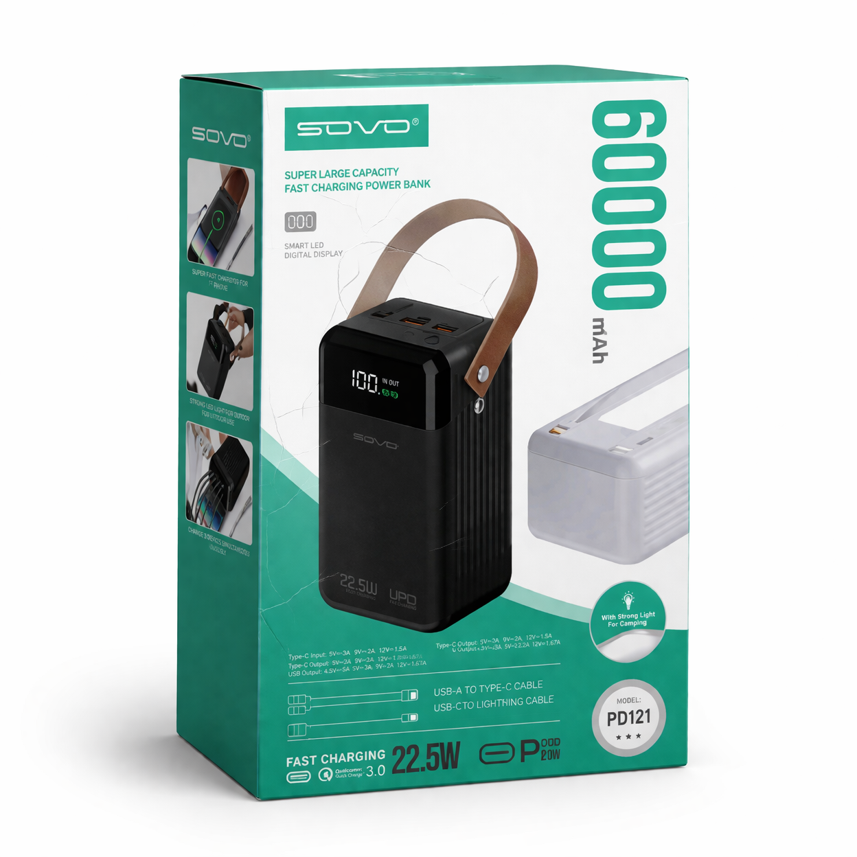 SOVO 60000mAh Power Bank – Fast Charging Portable Charger PD121