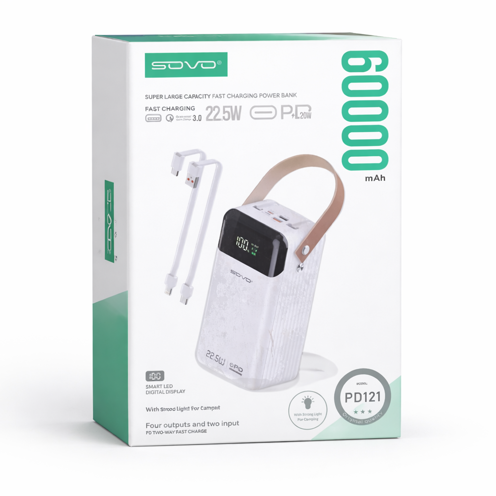 SOVO 60000mAh Power Bank – Fast Charging Portable Charger PD121