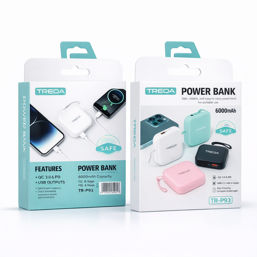 TREQA 6000mAh Portable Power Bank – Compact Fast Charging Battery Pack (Random Colour)