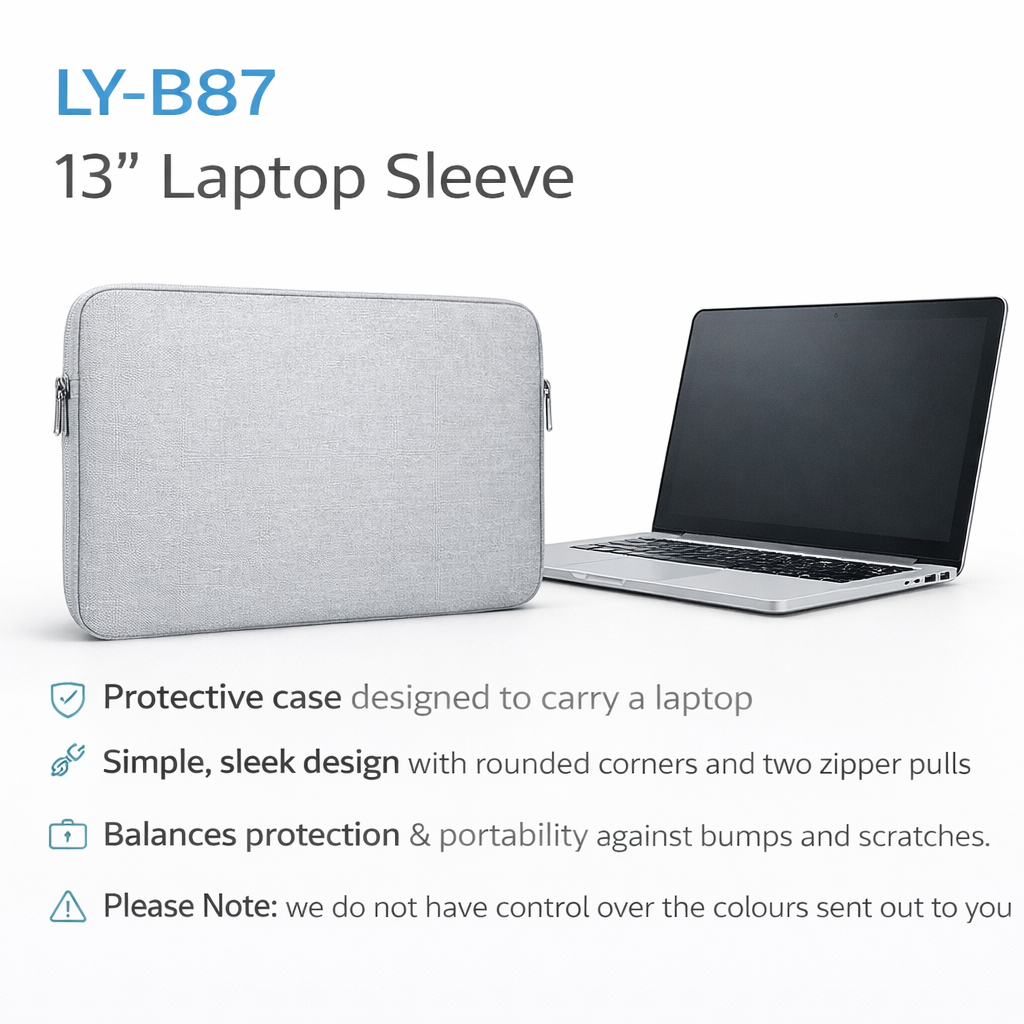 LY-B87 13” Laptop Sleeve – Protective Zipper Case (Random Colour)