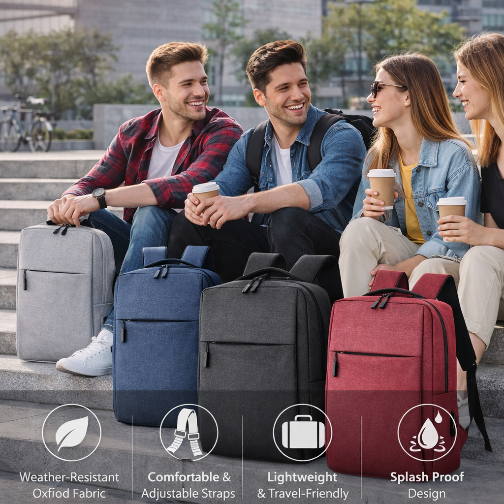 15.6” Laptop Backpack with USB Charging Port – Waterproof Oxford Travel Bag (Random Colour)